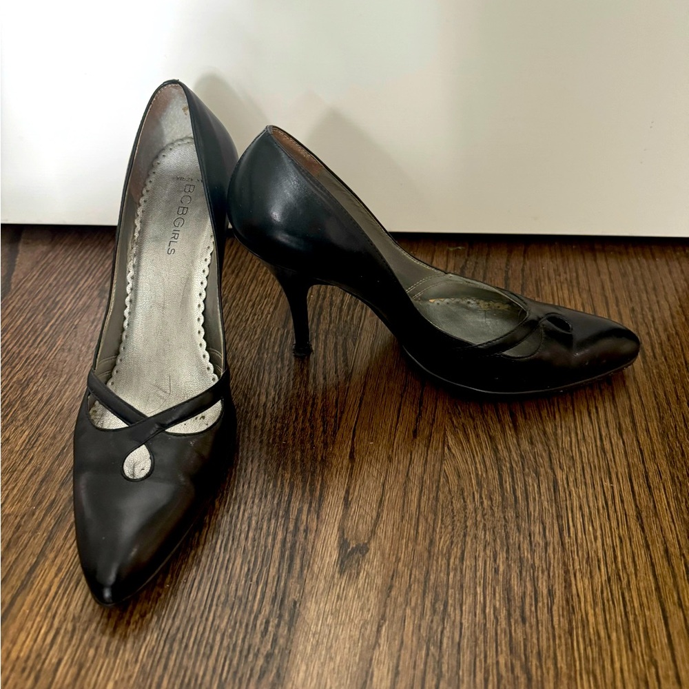 Black leather high heels from BCBG. Size 6.5.